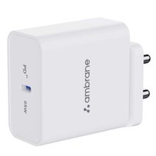 Ambrane Raap H65 65W Laptop/Mobile Charger for iPhone, Fast Charging PD Technology White